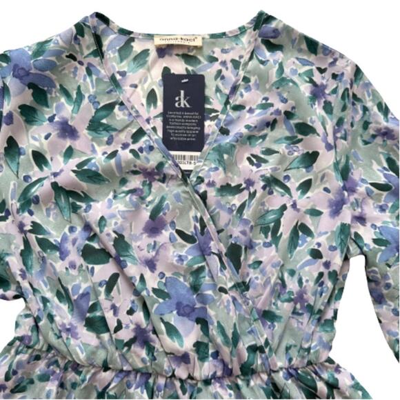 Anna-Kaci Dress Lavender Green Floral Flutter Short Sleeve Tiered Boho Small - Picture 10 of 15